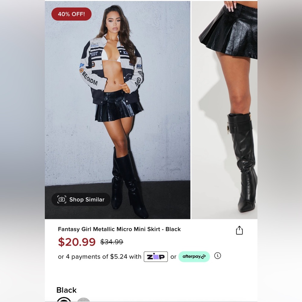 FashionNova Black Metallic Leather Skirt